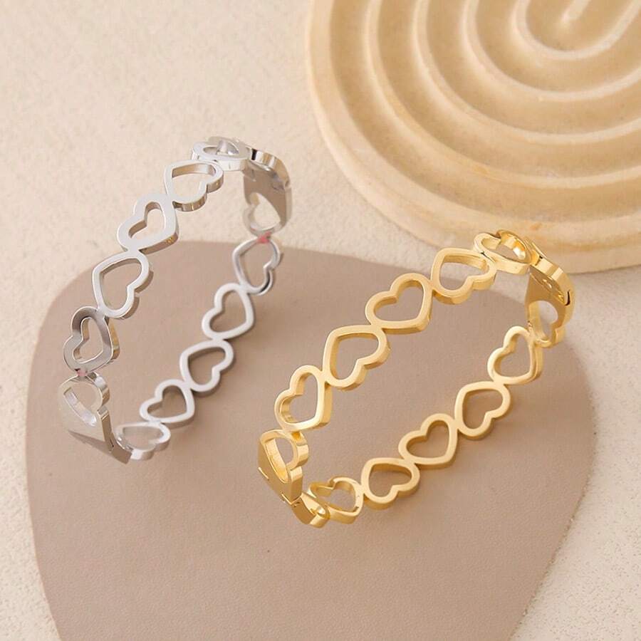 1Pc Charming And Elegant Bohemian Bracelet With A Cute Heart-Shaped Hollow Design. - Heart-shaped Bracelets - View 1