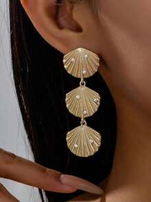 一对迷人时尚的夸张金属贝壳珍珠耳环 - 沙滩派对礼物 - 貝殼 - 查看 1