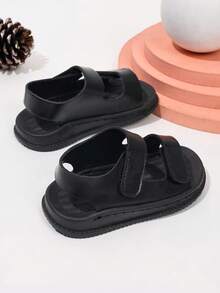 Children's Fashion Flat Sandals, Hook And Loop Closure Sandals For Toddlers & Kids - Black - View 5