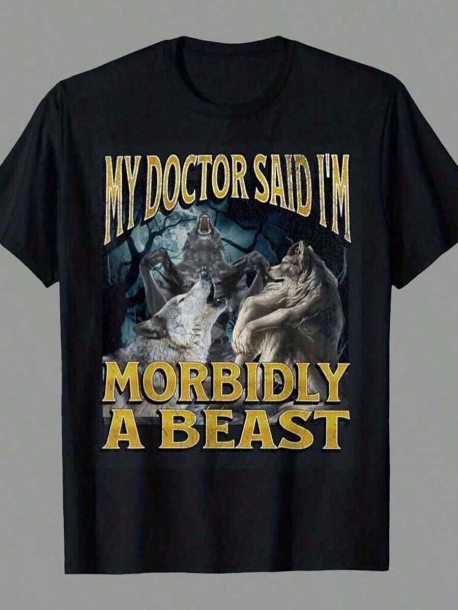 Morbidly A Beast Funny Cringe Alpha Werewolf Wolf Meme T-Shirt,Disfraz De Halloween Hombre,Men Fall Clothes,Y2K,Nightmare Before Christmas - White - View 1