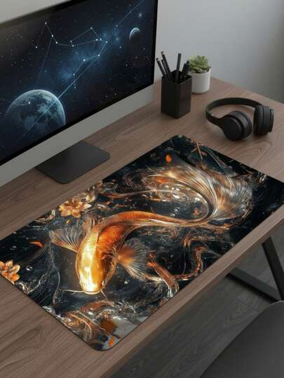 Large Size Mouse Pad, Waterproof Non-Slip Smooth Cloth Surface, Starry Sky Golden Koi Luxurious Artistic Illustration Pattern, Also Suitable As Keyboard Mat, Desk Mat Or Book Stand, Suitable For Gamers, Office And Dorm, Compatible With Mouse And Trackball, Great Gift For Gamers