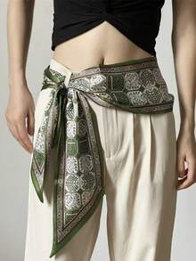 1 pieza Bufanda de seda larga, impresa por ambos lados, con tacto sedoso, adecuada para mujeres en primavera, otoño y verano, se puede usar como bufanda de cuello, cinturón, o para recoger el cabello - Multicolor - Ver 7