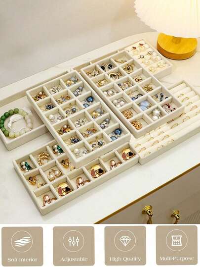 1/9件套天鹅绒首饰托盘，首饰展示托盘，天鹅绒首饰盒，可叠放天鹅绒首饰托盘，方便首饰收纳整理，耐用纤维材质，易于清洁，多功能抽屉式设计，适用于首饰收纳、饰品展示，例如手镯、耳环、项链、戒指、手表、胸针等，适合万圣节、情人节、复活节、生日礼物、聚会、母亲节、探亲访友、送给女朋友等场合。