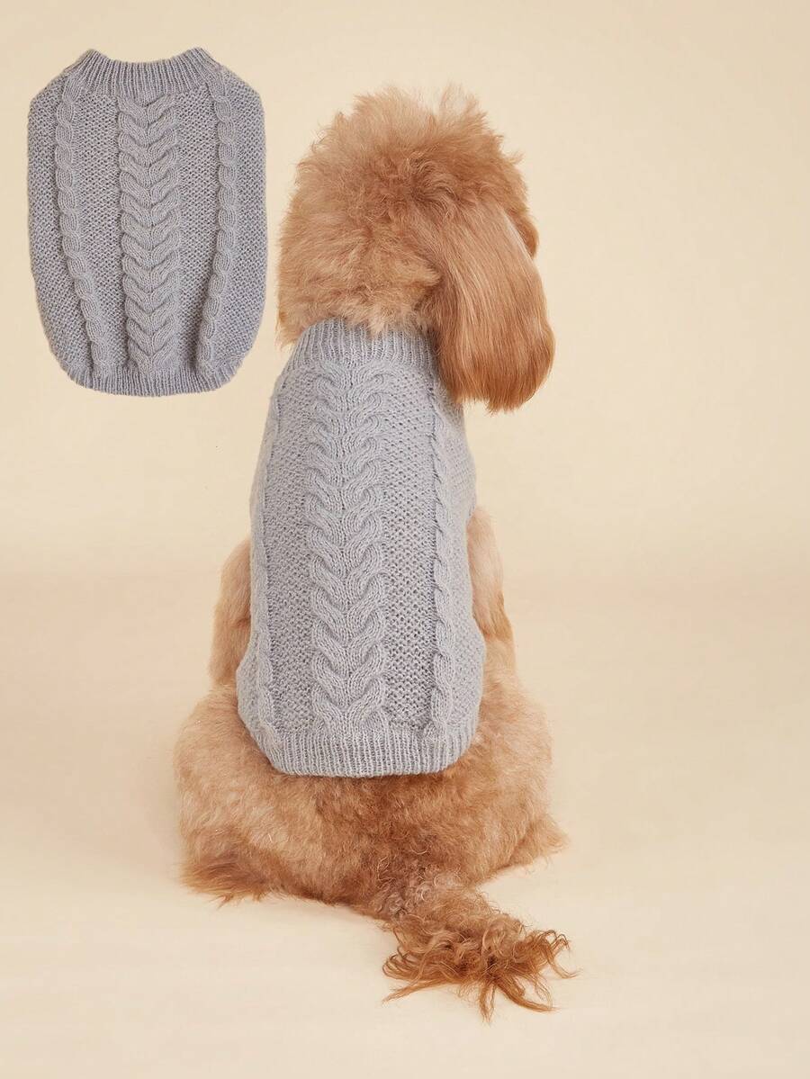 1pc Warm Classic Striped Cable Knit Solid Color Candy Color Small Dog Sweater, High Elasticity Poodle Pullover, Multi-Color