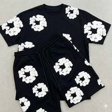 Style Kit: T-Shirt + Floral Sakura Minimalist Shorts - Black and White - View 1