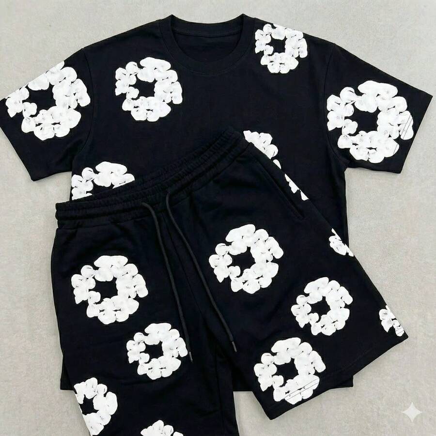 Style Kit: T-Shirt + Floral Sakura Minimalist Shorts - Black and White - View 1