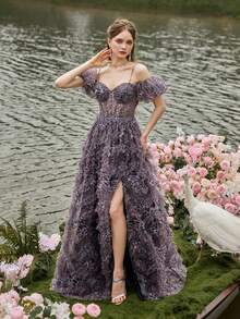Faeriesty Đầm maxi họa tiết da báo thanh lịch, với dây đeo chéo và chi tiết xếp ly bồng bềnh, phần thân trên ôm eo và chân váy xếp tầng họa tiết da báo, phù hợp cho các buổi ra mắt thảm đỏ và các show thời trang mùa xuân, tiệc tùng, đám cưới màu hồng. - Hồng - Xem 7