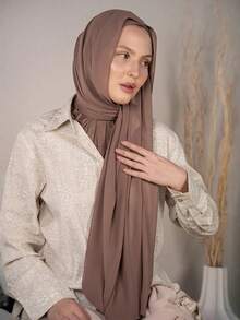 1pc Instant Chiffon Hijab Set With Undercap, Soft & Breathable Chiffon Fabric, Suitable For Daily Wear, Festivals, Prayers, Pilgrimages - Khaki - View 6