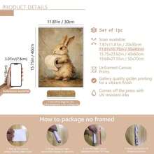 1pc Vintage Rabbit & Toilet Paper Easter Pattern Bathroom Wall Decor - Funny Farmhouse Style Decoration - Printable Rabbit Wall Art, Suitable For Home, Room, Bedroom, Living Room, Bathroom Decor, Wall Art With Frame - A - View 14