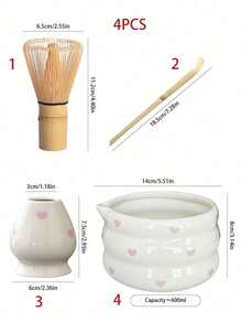 2 piezas/4 piezas/5 piezas Juego de Matcha de cerámica con corazón rosa, incluye tazón de Matcha, batidor de Matcha, taza de Matcha, revolvedor, cuchara para té, juego de tazón de té, herramientas para hacer Matcha, postres, bebidas, juego de herramientas de batidor de Matcha, juego de regalo para fiestas - Rosa - Ver 9