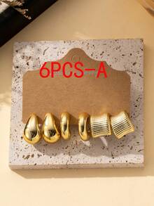 6-18pcs/Set Fashion Gold Starfish, Shell, Smooth Water Drop, Textured C-Shape Earring Set, Suitable For Summer Travel And Vacation Wear - Yellow Gold - View 6