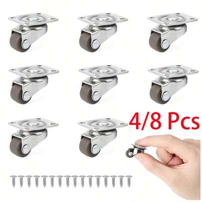 4/8 Pcs Small Caster Wheels, 1/2inch Mini Swivel Caster Wheels, Low Profile Self Adhesive Plate Casters Rollers For Furniture, Kitchen Appliances, Light-Duty Projects, Planters