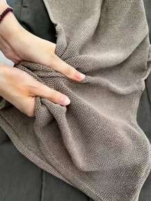 女士简约舒适短袖针织衫，宽松T恤，适合休闲、居家和通勤等多种场合，夏季百搭 - 卡其色 - 查看 5