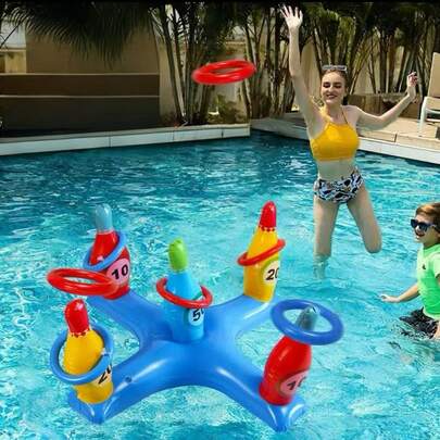 Inflatable Basketball Hoop Set For Pool Party, Inflatable Water Basketball Hoop With Ball, Pool Accessories, Suitable For Adult Family Entertainment, Outdoor Leisure, Summer Party, Beach, Lake, And Water Areas