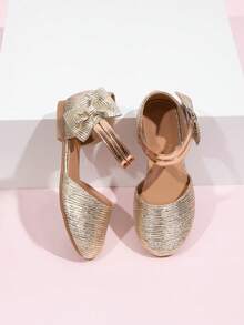 春季新款女童休闲蝴蝶结魔术贴平底舞蹈鞋 - 金色 - 查看 4