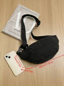 男女通用黑色尼龙斜挎包，轻便运动风单肩包，休闲百搭户外通勤单肩包 - 黑色 - 查看 3