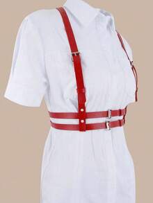 1pc Women's Punk Style Backless Harness Fashion Body Chain Leather Waist Belt, Stylish & Sexy - Red - View 4