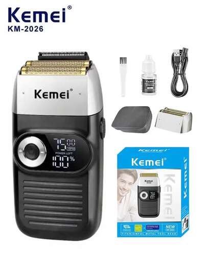 Kemei KM-2026/2027 Men's Electric Shaver, Professional Reciprocating Shaver For Wet & Dry Use, Beard Trimmer, USB Rechargeable, Replacement Blades & Shaver Head, 1pc