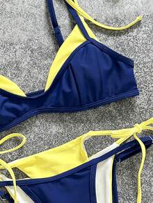 Bộ bikini thời trang thường ngày phong cách vintage màu xanh & vàng cho nữ, phù hợp cho kỳ nghỉ, lễ hội âm nhạc, World Cup, Kentucky Derby - vàng xanh - Xem 8