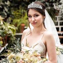 2pcs Bridal Crystal Crown & White Veil Set, Minimalist Silver Crystal Crown Veil Headpiece For Wedding, Party, Event - Multicolor - View 5