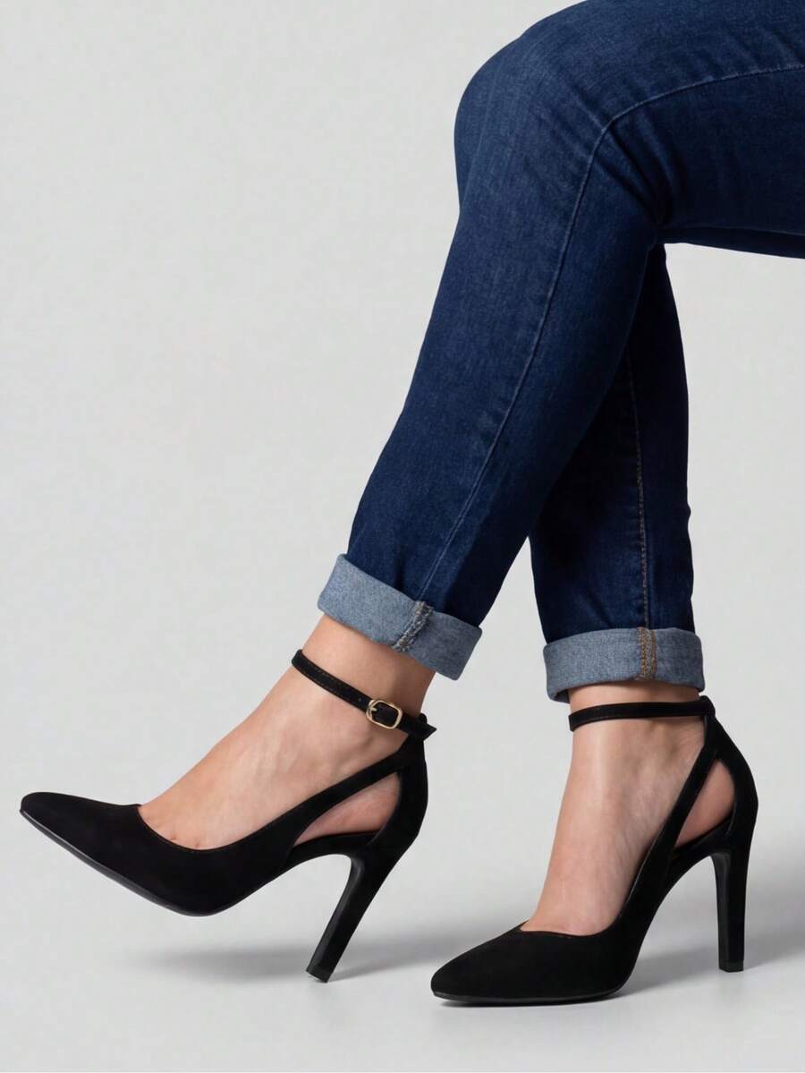 MODARPE Scarpin Pointed Toe Medium Heel Comfort Insole S10 - Black Nubuck - View 1
