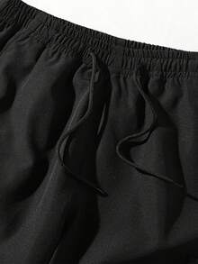 Pantalones cortos de carga casuales de verano de unicolor para hombres - Negro - Ver 4