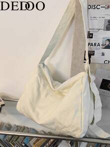 Dedoo Túi đeo chéo cổ điển tối giản bằng vải canvas, túi vải canvas dày dặn đã qua xử lý, túi đeo vai đa năng dung tích lớn, túi xách phong cách đường phố đơn giản phù hợp cho trường học, đi làm và những chuyến đi ngắn. - trắng - Xem 8