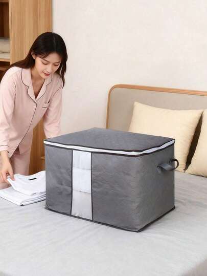3pcs/1pc Foldable Clothes Storage Bag With Handle, Collapsible Storage Bag For Clothes, Bedding, Luggage Packing, Waterproof Non-Woven Fabric With Transparent Window And Durable Zipper, Suitable For Wardrobe Organization, Bedding Storage, Multi-Purpose Closet Container