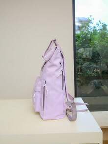 纯色女士功能性背包，适合通勤和旅行，简约日常功能性背包，纯色女士功能性背包，女士简约运动黑色背包 - 紫色 - 查看 4