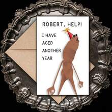 1张搞笑“罗伯特，救命！我又老了一岁”生日贺卡，附粉色信封，表情包人物插画，送给朋友和成年人的完美生日贺卡 - 查看 8