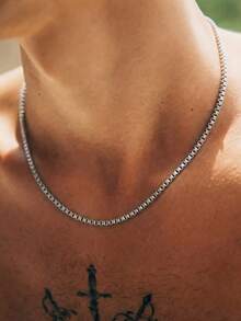 1 chiếc vòng cổ hình vuông bằng thép không gỉ mạ vàng 18K thiết kế tối giản, phù hợp để nam giới đeo hàng ngày, có thể làm quà tặng cho bạn trai, cha, chồng, bạn cùng lớp - Vàng - Xem 4