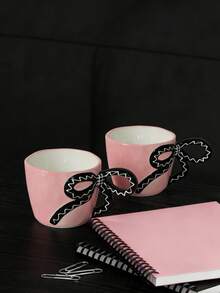 1pc Creative Hand-Painted Ceramic Bowknot Handle Coffee Mug, Home Use - Multicolor - View 5