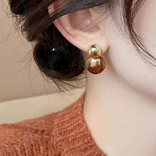 1 Pair Geometric Fashion Metal Round Resin Earrings For Women (Resin Texture Random) - 彩色 - 查看 4