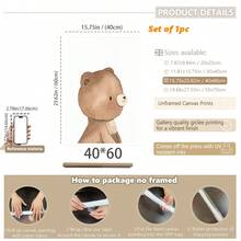 1幅装裱帆布墙画，母子主题，泰迪熊印花墙饰，可爱棕熊主题婴儿房装饰，母亲节礼物，泰迪熊装饰，母亲节儿童房装饰海报，适用于儿童房装饰、婴儿房装饰、男孩房、女孩卧室 - 彩色 - 查看 13