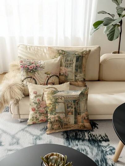 4 sztuki wiosenno-letnich dekoracji do domu, piękny kwiatowy wzór, tkanina z mieszanki lnu, różne rozmiary, poszewki na poduszki dekoracyjne, dekoracyjne poszewki na poduszki, wystrój salonu, dekoracja sofy, prezent walentynkowy dla niego/niej, poszewki na poduszki na sofę, poszewki na poduszki samochodowe