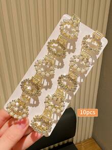 10个优雅可爱闪亮仿珍珠和水钻椭圆形小发夹，适合日常佩戴和派对，女士发饰，女士礼物，优雅爪夹，夏季沙滩发夹 - 彩色 - 查看 6