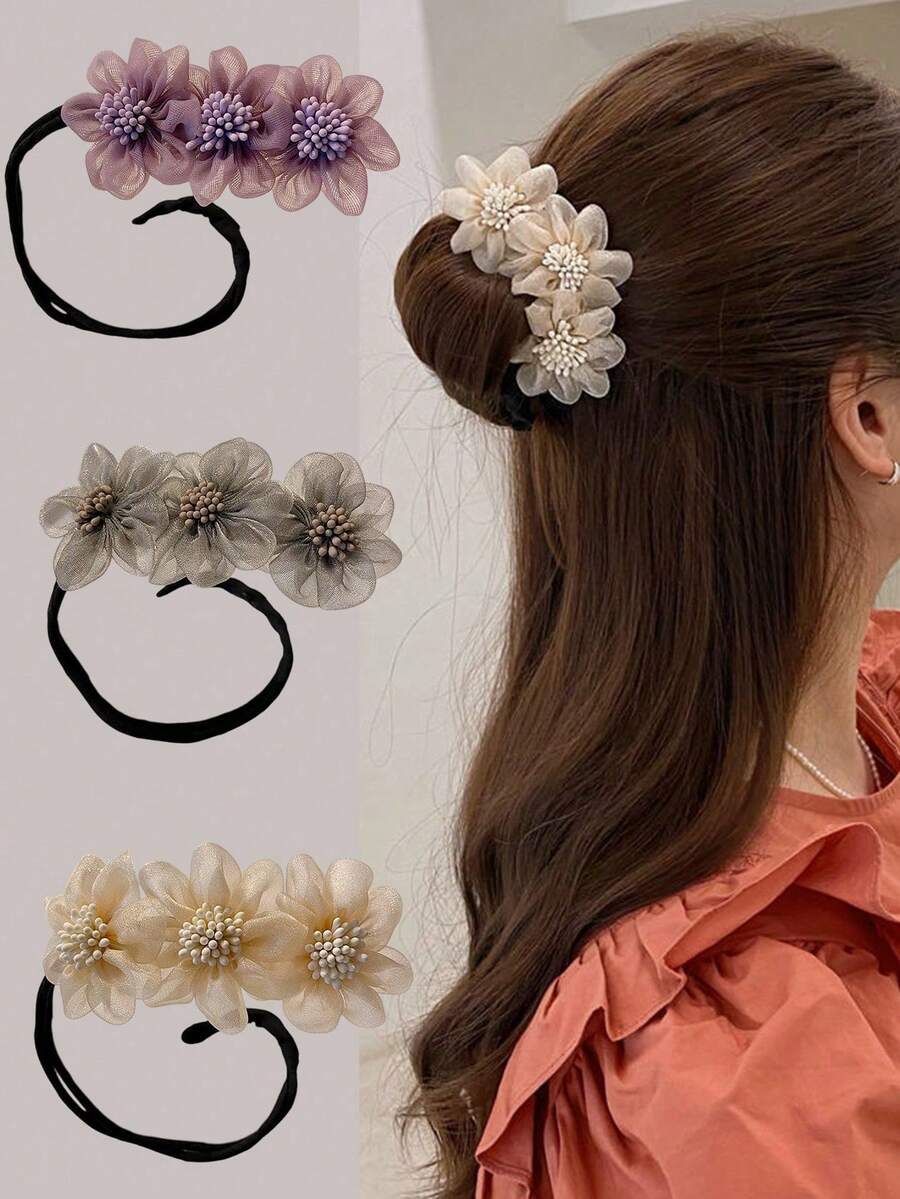 1个欧根纱花朵发髻造型器，打造飘逸灵动发型的慵懒发型工具