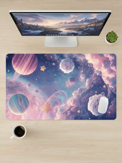 Large Size Mouse Pad, Waterproof Non-Slip Smooth Fabric Surface, Healing Illustration Of Purple Cloud Sea And Planet, Also Suitable As Keyboard Pad, Desk Mat Or Book Stand, Fit For Gamers, Office And Dorm, Compatible With Mouse And Trackball, Great Gift For Gamers
