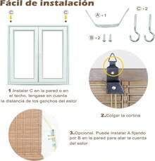 MEJORADA Estor Enrollable de Bambú Beige Natural – Persiana Romana para Ventana y Terraza – 14 Tamaños Disponibles con Accesorios Incluidos - 150An x 135Al cm - Ver 7