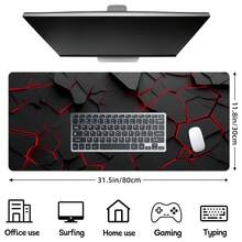 电脑桌垫 XXL 鼠标垫 大号鼠标垫 游戏桌垫 办公桌垫 防滑橡胶底 缝边设计 适用于游戏办公，红色裂纹几何图案 - 查看 12