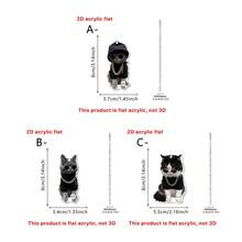 1/3件装 2D 平面亚克力酷猫汽车挂件 趣味宠物时尚眼镜连帽衫后视镜吊坠 内饰汽车配件包饰 男女皆宜 - 彩色 - 查看 14