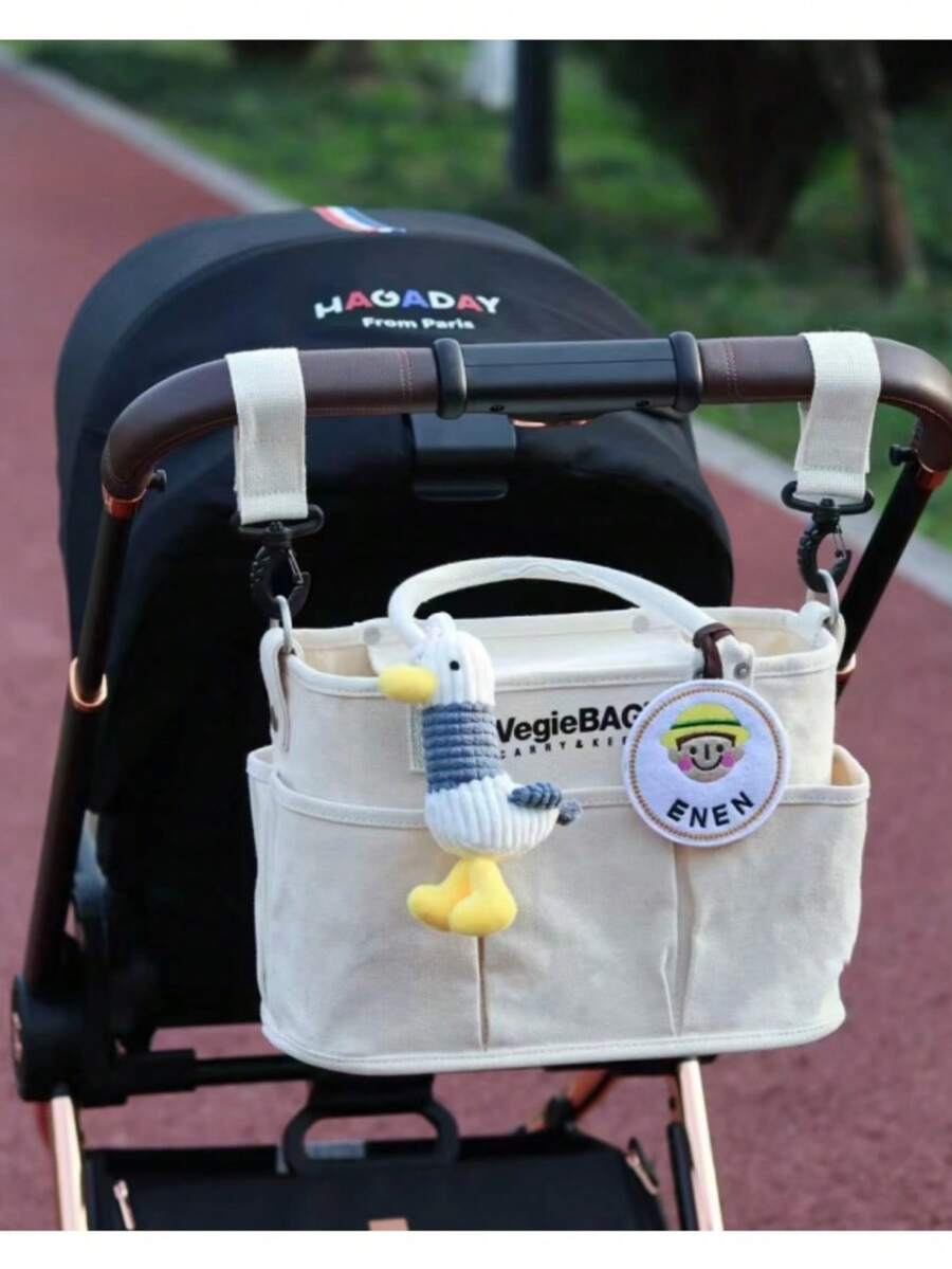 Bolso de pañales de lona con correa para cochecito, bolso multifuncional para mamá/papá, bolso de viaje, guarda los artículos esenciales para bebé, regalo del Día de la Madre - Beis - Ver 1