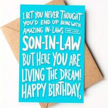 1张趣味“了不起的岳父岳母”女婿生日贺卡，附粉色信封，醒目的字体设计，岳父岳母送给女婿的完美生日贺卡 - 查看 5