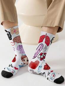 1 Pair 360 Men's Socks – Fun All-Over Print Featuring Creative Nurse Design,Soft, Comfortable, And Highly Elastic, These Fashionable Casual Streetwear Hip-Hop 360 Socks Are Perfect As Compression Gear, Valentine's Day Socks, Or Loose Maternity Socks Socks - Multicolor - View 9