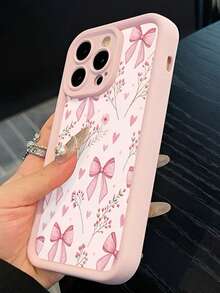 Pink Bow Floral Phone Case. Suitable For IPhone 17, 16, 15, 14, 13, 12, 11, Pro Max Plus, And Galaxy S26/S25/24/23/22/21/ULTRA/PLUS/FE/A36/A35/A34/A33/A16/A15. Thickened Frame, Drop-Proof Soft Silicone Protective Case. Suitable For Women And Girls. - 彩色 - 查看 4