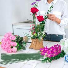 200/100/50/30/10支装绿色涂层花茎，DIY工艺和插花铁丝，人造花材花茎，绿色铁丝，适用于DIY手工花卉、玫瑰、毛线编织花束，扎线制作材料，防水铁丝，适用于节日装饰和工艺项目，植物攀爬支撑架，可调节花园棚架，可塑形植物支架，多用途人造花茎，超级结实且可卷成各种形状，DIY花束装饰配件，园艺工具（颜色随机） - 綠色 - 查看 2