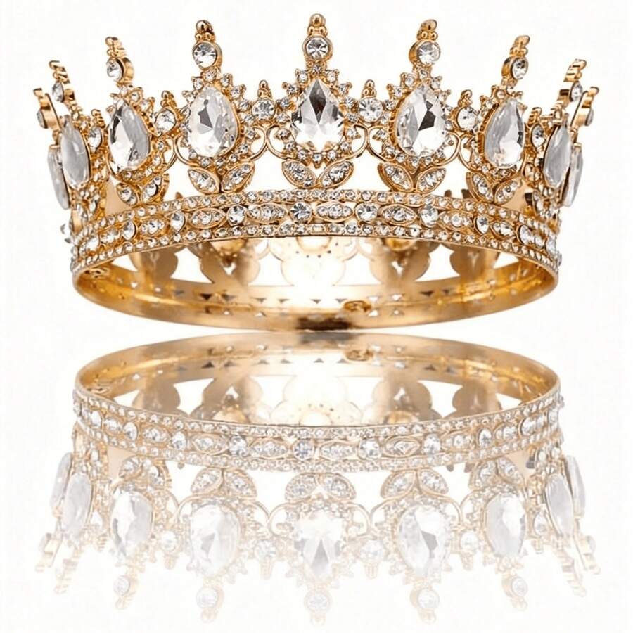 1件巴洛克风格新娘金色皇冠，水晶公主皇冠，高端生日/婚礼皇冠头饰，专为女性设计 - 彩色 - 查看 1