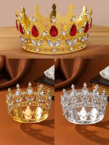 1件/多色全圆巴洛克合金新娘皇冠，适用于王子、女王、蛋糕装饰、婚礼、派对、生日、摄影、宴会和鲜花装饰。全圆合金皇冠，巴洛克风格头饰，镶嵌心形水钻，适合青少年、公主风生日皇冠、国王皇冠。采用锌合金材质，饰有多色水晶。 - 彩色 - 查看 4