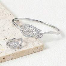 女士奢华树叶手链戒指套装，时尚饰品，适合作为礼物送给她 - 彩色 - 查看 6