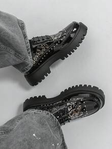 Elegant, Comfortable Daily Commute Versatile Solid Color Plus Size Low-Top Formal Shoes, Fashionable Pointed Toe Lace-Up Leather Shoes, Black Retro Gentleman Shoes, Suitable For Formal Occasions - Black - View 5